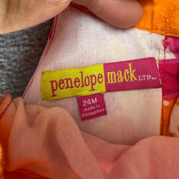 Penelope Mack Girl's‎ Dress Orange Pink Floral Print Ruffles Pleats Size 24MOS - Picture 3 of 10